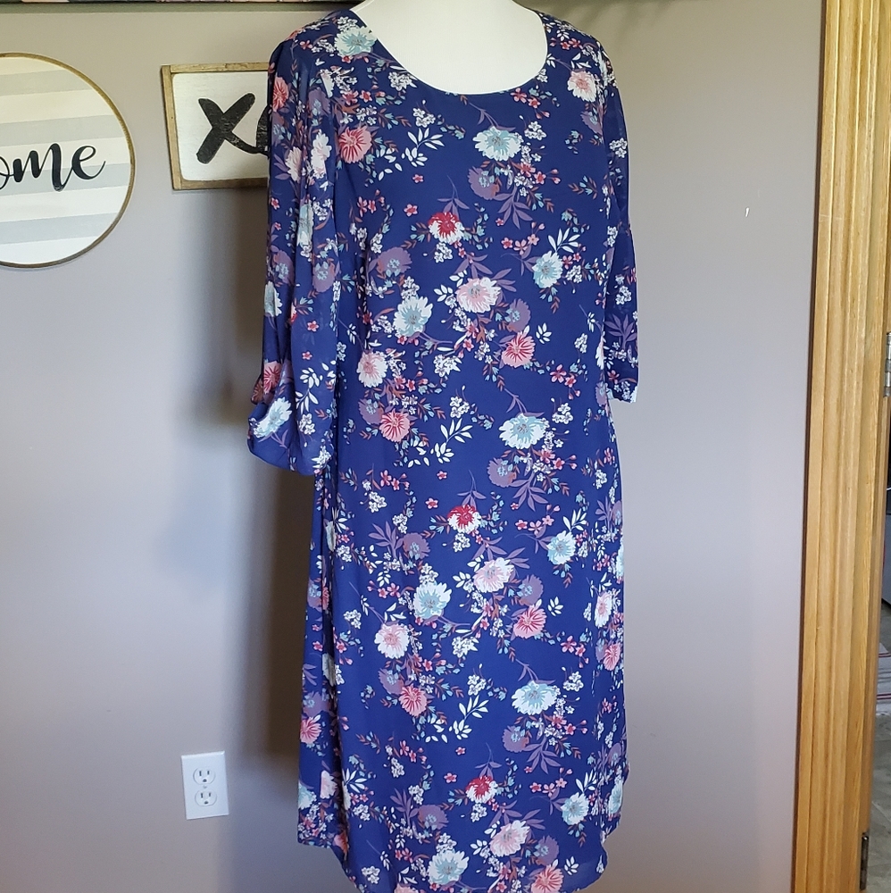 Blue floral chiffon dress